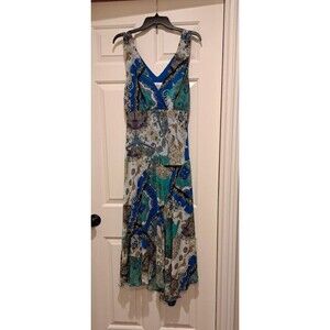 NorthStyle Maxi Dress 16 Paisley Sleeveless Blue White Purple V-Neck Polyester